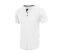ZDJSWJ Men's Waffle Henry Casual Button Neck Short Sleeve T-Shirt Henry Slim and Light, white, M