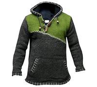ZDJSWJ Men's Wool Hippie Pullover Fashion Thickening Warm Winter Sweatshirt Plush Turtleneck Grandad Pullover Hoodie, Green, XL