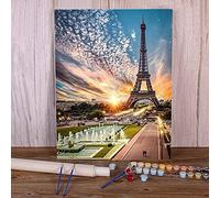 Zdklfm69 Paint by Numbers Painting by Numbers Paint by Number Landscape Paris Tower Complete Kit Acrylic Loft Wall Picture Handiwork (No frame) 40x50cm