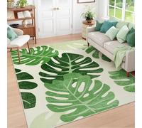 ZDLLDZ Leaf Area Rugs for Living Room Green Washable Rugs Tropical Monstera Plant Non-Slip Bedroom Carpet Porch Floor Mat 90x180cm/35x71in