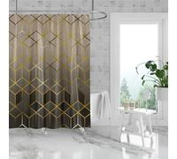 ZDLLDZ Ombre Brown Marble Shower Curtain Abstract Geometric Grid Gold Lines Bathroom Home Decor Waterproof Polyester Fabric 91x210cm(36x83in)