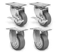 ZDNEY 3 Inch Caster Wheels, Rubber Wheels Silent Castor- Set of 4 Heavy Duty Caster Wheels with Brake 1200Lbs, Industrial Plate Casters Wheels for Cart Furniture Workbench (2 Brake & 2 Rigid)