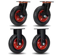 ZDNEY 8"x2" Heavy Duty Casters Set of 4, 3600LBS Capacity Solid Rubber Wheels(Knobby Tread), Workbench, Dolly, Cart, Trolley, Wagon, Toolbox & Chicken Coop (2 Brake & 2 Rigid)