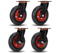 ZDNEY 8"x2" Heavy Duty Casters Set of 4, 3600LBS Capacity Solid Rubber Wheels(Knobby Tread), Workbench, Dolly, Cart, Trolley, Wagon, Toolbox & Chicken Coop (2 Brake &2 Swivel)