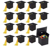 ZDNT 24Pcs Graduation Candy Boxes,Doctoral Cap Shaped Gift Box,Graduation Hat Shaped Candy Box,Black Candy Chocolate Sweet Boxes with Yellow Tassel for Party Favors,Ceremony (24)