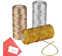 ZDNT 3 Rolls Gold Twine String Metallic String Gold Cord Metallic Tinsel Cord Thread for 100 m Thread Cord 1.5 mm Wide for Gift Wrap Decoration Crafts DIY,Wedding,Hanging Christmas Ornaments