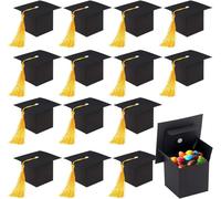 ZDNT 30 Pcs Graduation Candy Boxes,Doctoral Cap Shaped Gift Box,Graduation Hat Shaped Candy Box,Black Candy Chocolate Sweet Boxes with Yellow Tassel for Party Favors,Ceremony (30)