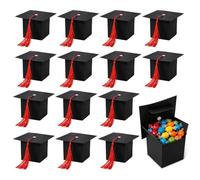ZDNT 30 Pcs Graduation Candy Boxes,Doctoral Cap Shaped Gift Box,Graduation Hat Shaped Candy Box,Black Candy Chocolate Sweet Boxes with Red Tassel for Party Favors,Ceremony