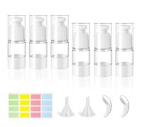 ZDNT 6 Pcs 15ml Airless Pump Bottle,Refillable Empty Clear Travel Lotion Pump Containers,Vacuum Press PumpBottles with Stickers,for Foundation, Essence, Cream, Toiletries