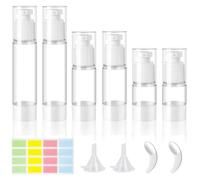 ZDNT 6 Pcs Airless Pump Bottle,Refillable Empty Clear Travel Lotion Pump Containers,Vacuum Press Spray Bottles with Stickers,for Foundation, Essence, Cream, Toiletries (Spray Bottle,15/30/50ml)