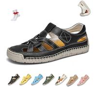 ZDOUXUAN Closed Toe Sandals For Women Wide Fit Cutout Walking Sandal Summer Touch Close Strap Shoes For Outdoor Beach(Black,6 UK)