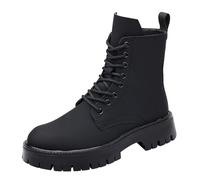 ZDOUXUAN Men's Black Lace-up Platform Combat Boots Comfort Mid Top Side Zipper Non-Slip Boot Fashion Punk Motorcycle Booties(Black,7 UK)