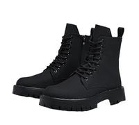 ZDOUXUAN Men's Black Lace-up Platform Combat Boots Comfort Mid Top Side Zipper Non-Slip Boot Fashion Punk Motorcycle Booties(Black Velvet,6 UK)