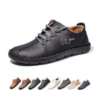ZDOUXUAN Mens Casual Lace Up Loafer Round Toe Walking Flats Moccasins Black