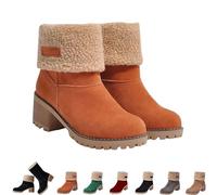 ZDOUXUAN Winter Boots For Women Chunky Mid Heel Round Toe Ankle Booties Warm Comfortable Slip On Outdoor Walking Shoes(Orange,5.5 UK)