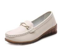 ZDOUXUAN Women Platform Wedge Loafers Soft Sole Dress Shoes Slip On Moccasins for Walking Driving Business(White,6.5 UK)