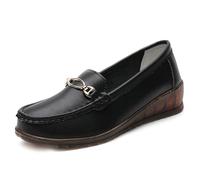 ZDOUXUAN Women Platform Wedge Loafers Soft Sole Dress Shoes Slip On Moccasins for Walking Driving Business(Black,5.5 UK)