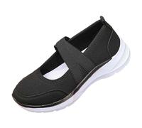 ZDOUXUAN Women's Mesh Breathable Casual Mary Jane Sneakers Elastic Cross Strap Walking Flats Lightweight Slip On Nurse Shoes(Black,5 UK)