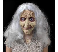 ZDOVLZZPON Halloween Witch Mask with White Hair, Latex Costume Accessory, Creepy Old Character Design