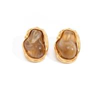 ZDPIQ Women Baroque Fake Pearl Irregular Earrings 18K Gold Plated Thick Cast Gold Plated Resin Earrings Hypoallergenic Stainless Steel Sculptural Jewelry Vintage