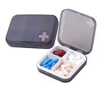 ZDQZC Pill Organizer - Portable Pill Box Small Pill Container for Purse or Pocket, Excellent Pill Storage Case (Gray, 4+6 Compartment)