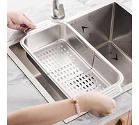 ZDRongZhen Kitchen Supply-Over the Sink Colander Strainer Basket Stainless Steel Retractable Kitchen Sink Basket -Wash Vegetables and Fruits, Drain Pasta and Dry Dishes,Extendable (Small silver)