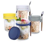 ZDSFSD 4Pack Overnight Oats Jar Glass With Lids And Spoons, Reusable Glass Overnight Oats Container With Measurement Marks