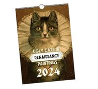 ZDSFSD Cat Wall Calendar 2024,2024 Funny Renaissance Cat Calendar, Hanging Wall Calendar, 12 Month Cat Calendars with Ugly