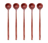 ZDSFSD Long Spoons Wooden, 5 Pieces Korean Style 10.9 inches 100% Natural Wood Long Handle Round Spoons for Soup Cooking Mixing Stirrer Kitchen Tools Utensils (Korean Style Soup Spoon)