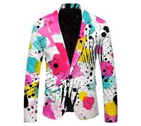 ZDSUHYIW Blazer Men's Colourful Jacket Rainbow Funky Men's Suit Printed Business Jacket Lightweight Fitted Jacket Rainbow Transition Jacket Carnival Leisure Jacket with Buttons, Hot pink, M