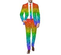 ZDSUHYIW Glitter Suit Men's Metallic Shiny Suits Disco Sequin Blazer Sets Retro Punk Party Oufits Men's Suit 2-Piece Glitter Jacket and Trousers for Disco Ball Party Carnival Costume, P3 gold, XL
