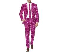 ZDSUHYIW Glitter Suit Men's Metallic Shiny Suits Disco Sequin Blazer Sets Retro Punk Party Oufits Men's Suit 2-Piece Glitter Jacket and Trousers for Disco Ball Party Carnival Costume, P3 Hot Pink1, XL