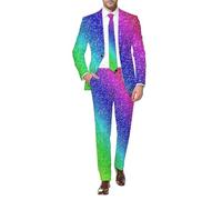 ZDSUHYIW Glitter Suit Men's Metallic Shiny Suits Disco Sequin Blazer Sets Retro Punk Party Outfits Men's Suit 2-Piece Glitter Jacket and Pants for Disco Ball Party Carnival Costume, blue, M