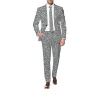 ZDSUHYIW Glitter Suit Men's Metallic Shiny Suits Disco Sequin Blazer Sets Retro Punk Party Outfits Men's Suit 2-Piece Glitter Jacket and Pants for Disco Ball Party Carnival Costume, gray, S