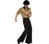 ZDSUHYIW Hippie Costume Men's Set with Wig Glitter Shirt Flared Trousers and Disco Accessories for Carnival Halloween 70s Outfit Men's Fancy Dress Clothing for 80s Outfit