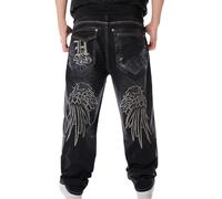 ZDSUHYIW Jeans Men's Medium Blue Regular Fit Jeans Comfortable Practical Men's Trousers Business Leisure Baggy Jeans Men's Y2K Jeans Vintage Printed Denim Trousers Wide Leg, A Black, W42