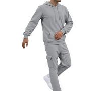 ZDSUHYIW Jogging Suit Set Men's 2-Piece Tracksuit Long Sleeve Hooded Sweatshirt and Jogging Bottoms Fitness Hooded Jacket Leisure Suit Men's Tracksuit Hip Hop Y2K Sports Suit, lightgrey, XXXL
