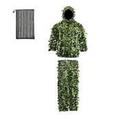 ZDSUHYIW Leaf Camo Suit for Men 3D Ghillie Camouflage Suit with Full Face Hood Rain Poncho Ghillie Suit Camouflage with Camouflage Clothing Suitable for Hiding Games Outdoor Hunting, Green, L