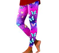 ZDSUHYIW Leggings Women's Butterfly Maple Leaves Print Valentine's Day Leggings High Waist Opaque Leggings Sports Leggings with Pocket Soft Sports Trousers Yoga Fitness Outdoor Leisure, C Pink, L