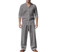 ZDSUHYIW Leisure Suit Men's Summer Two-Piece Linen Suit Long Sleeve Shirt and Trousers Linen Beach Outfits Elegant Casual 2-Piece Lightweight Yoga Pilates Wedding Suit Jogging Suit Sports Suit, 01