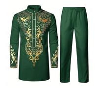 ZDSUHYIW Men's Middle East Thobe with Trousers - Men's Muslim Long Sleeve Thobe Loose Kaftan Dubai Arab Kaftan Clothing Men's Islamic Costume African Dashiki for Men Suits Outfits, 02 Green, XL
