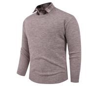ZDSUHYIW Men's Shirt Pullover 2 in 1 Long Sleeve Knit Pullover with V-Neck Slim Fit Simple Casual Cardigan Sweatshirt Winter Pullover with Shirt Collar Mock, 02 Khaki, XL