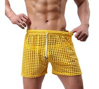 ZDSUHYIW Mesh Shorts Men's Compression Shorts Sexy Transparent Mesh Underwear Fishnet Trousers Tight Mesh Shorts for Men Breathable Mesh Shorts Mesh Shorts, yellow, L