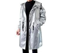 ZDSUHYIW Metallic Trench Coat Men's Sequin Hooded Jacket Casual Glitter Outerwear Windbreaker Windproof Motorcycle Jacket Outdoor Jacket Clubwear Cosplay Costume Hooded Coat, silver, XL