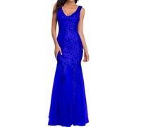 ZDSUHYIW Party Outfit, Women's Evening Dress, Long Sequin Dresses with Slit, Glitter Dress, Sexy V-Neck Sequins, Evening Dresses, Prom Dress, Bridesmaid Dresses, Festive Clothing for Women, Blue 2