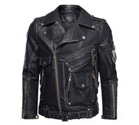 ZDSUHYIW PU Leather Jacket Men's Retro Punk Ghost Rider Biker Jackets Rocker Jacket Zip Faux Leather Jacket Winter Slim Fit Leather Coats Motorcycle Jacket Plain Transition Coat, black, L