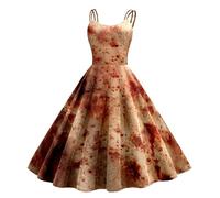 ZDSUHYIW Scary Zombie Bride Costume for Women, Bloody Halloween Maxi Dress, Breathable Gothic Wedding Dress, Elegant Carnival Outfit for Horror Party and Theme Party, White and Red