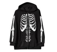 ZDSUHYIW Skeleton Costume Men's Hoodie Oversize Y2K Zip Up Sweat Jacket with Zip Gothic Skeleton Print Hooded Jacket Oversized Harajuku Hoodie Streetwear Halloween Costume, black, S