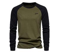 ZDSUHYIW Sports Shirt Men's Patchwork Pullover Long Sleeve Raglan Shirt Patchwork Base Layer Baseball Shirt Crew Neck Casual Shirt Basic T-Shirt Vintage Business Shirt Long Sleeve, Army Green, L