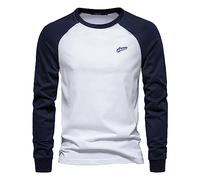 ZDSUHYIW Sports Shirt Men's Patchwork Pullover Long Sleeve Raglan Shirt Patchwork Base Layer Baseball Shirt Crew Neck Casual Shirt Basic T-Shirt Vintage Business Shirt Long Sleeve, White, L